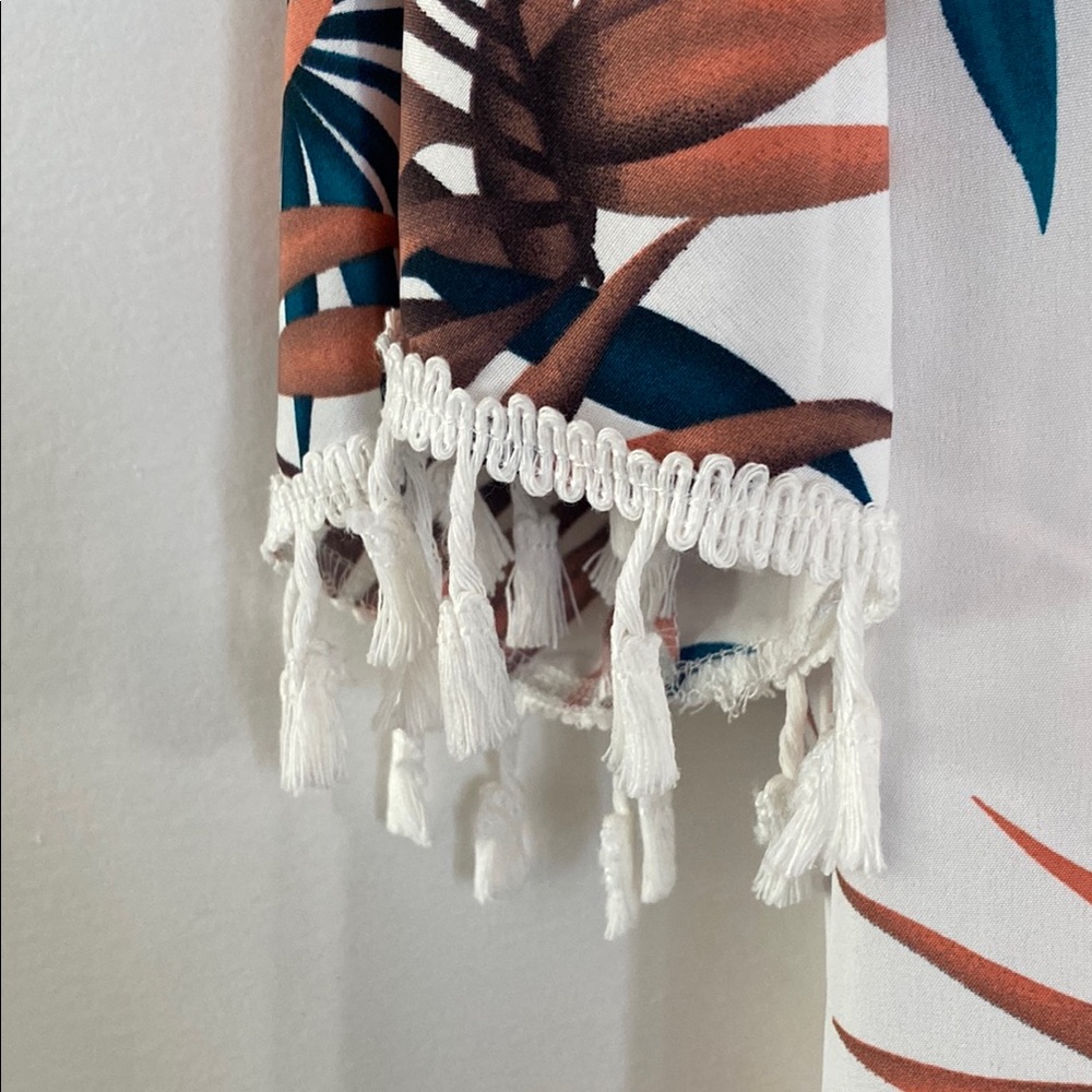 Tropical Leaf Print Kimono with Tassels - Picture 2 of 6